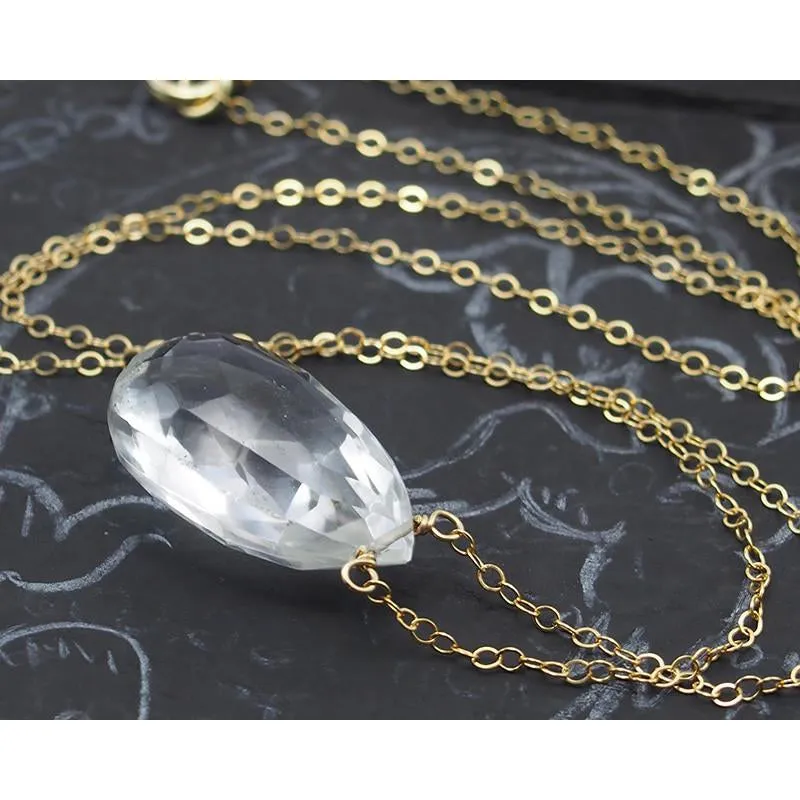 Crystal Quartz Necklace on Gold Filled Chain with Gold Filled Trigger Clasp