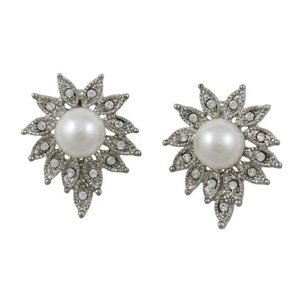 Crystal Sunburst with White Pearl Clip On Earring - PRE904C