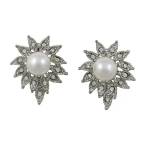 Crystal Sunburst with White Pearl Clip On Earring - PRE904C