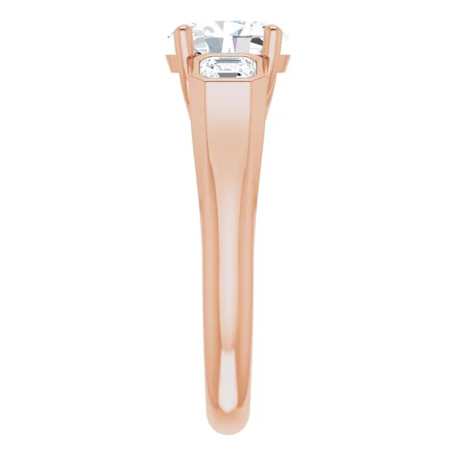 Cubic Zirconia Engagement Ring- The Alana Marie (Customizable 3-stone Cathedral Oval Cut Design with Twin Asscher Cut Side Stones)