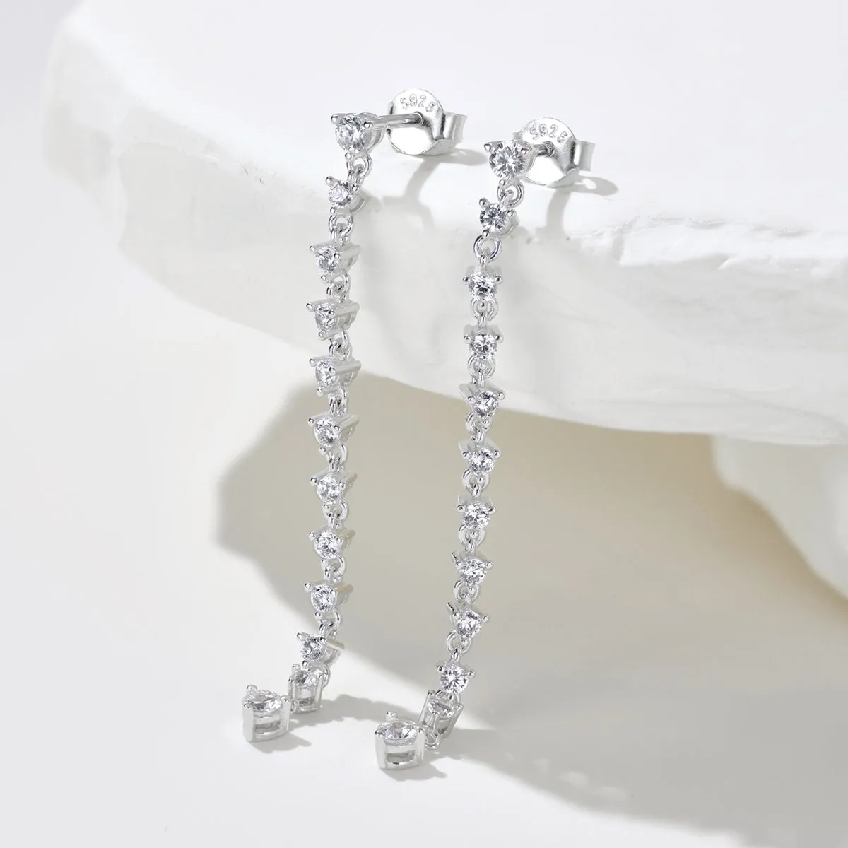 Delicate Round Brilliant Long Drop Statement Earrings