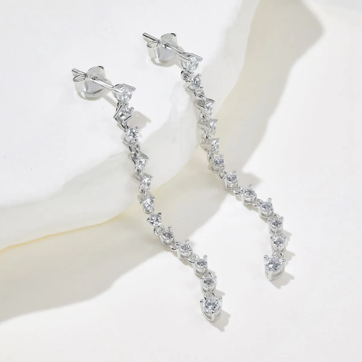 Delicate Round Brilliant Long Drop Statement Earrings