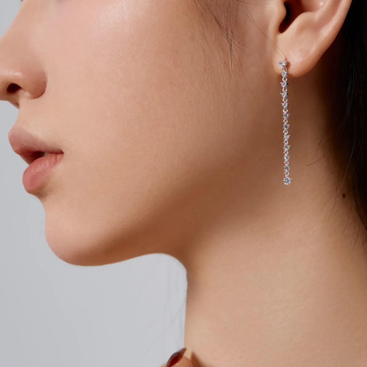 Delicate Round Brilliant Long Drop Statement Earrings