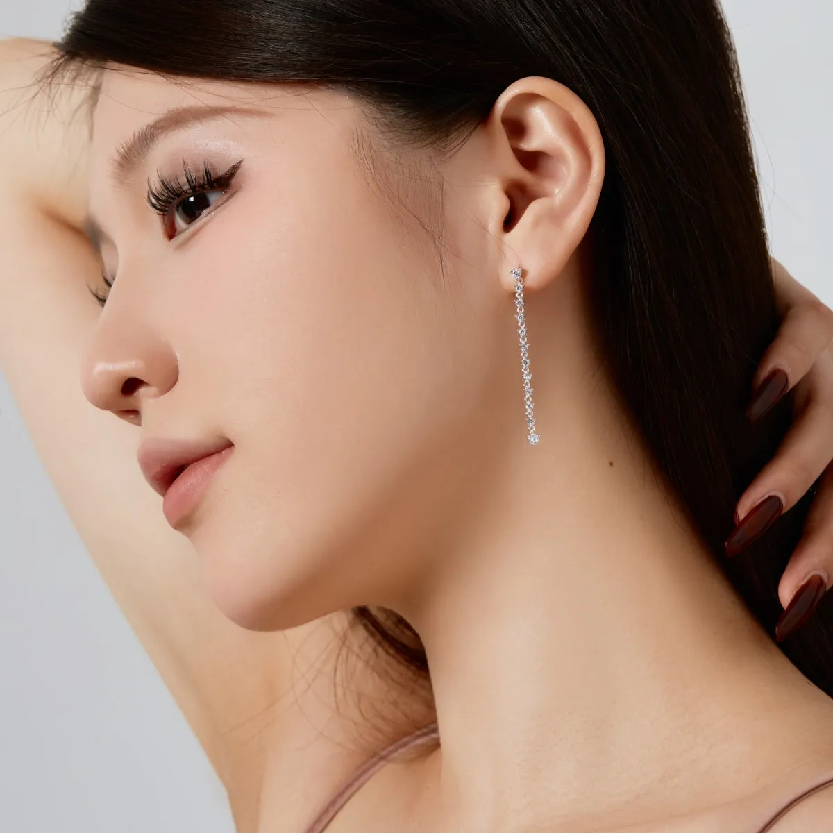 Delicate Round Brilliant Long Drop Statement Earrings