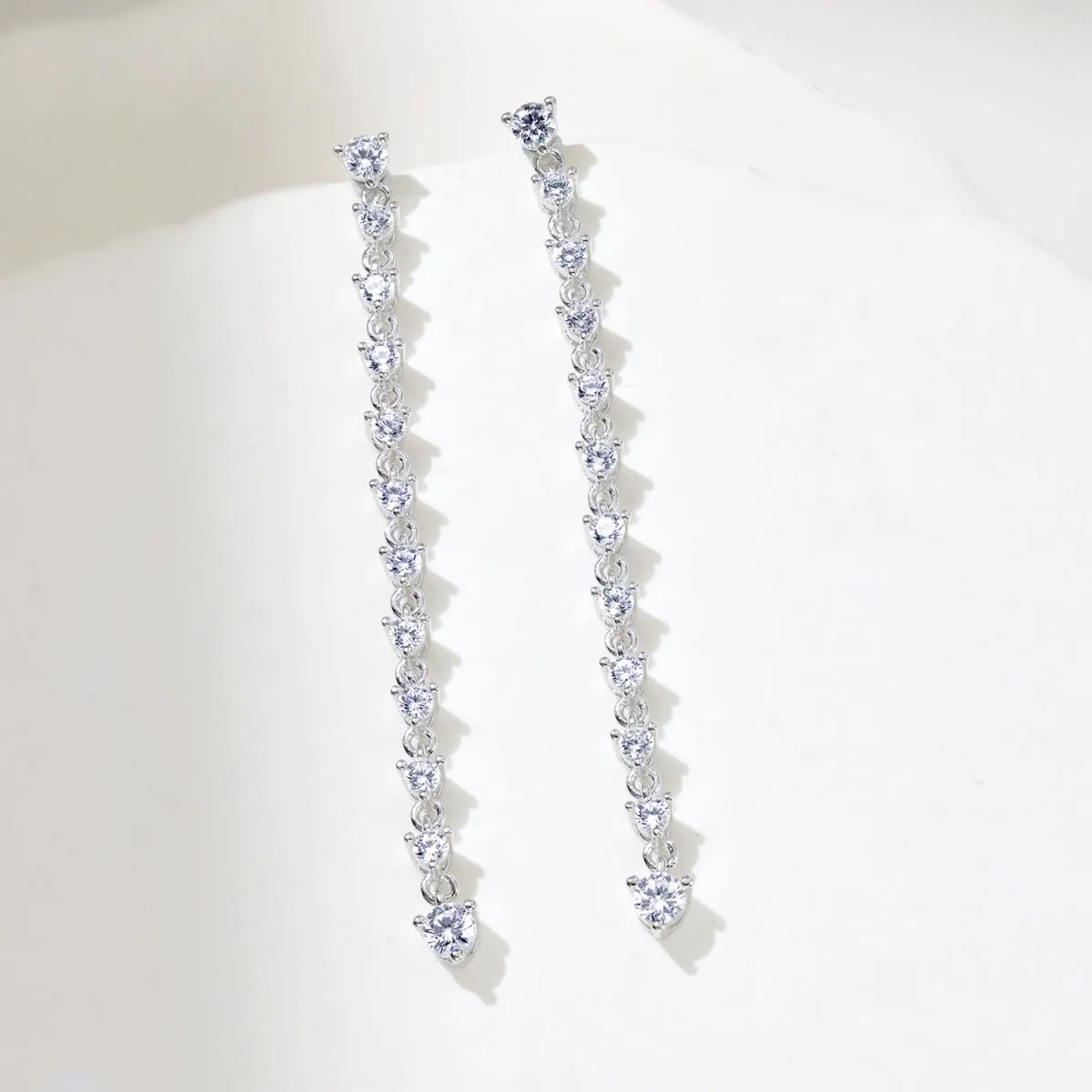 Delicate Round Brilliant Long Drop Statement Earrings