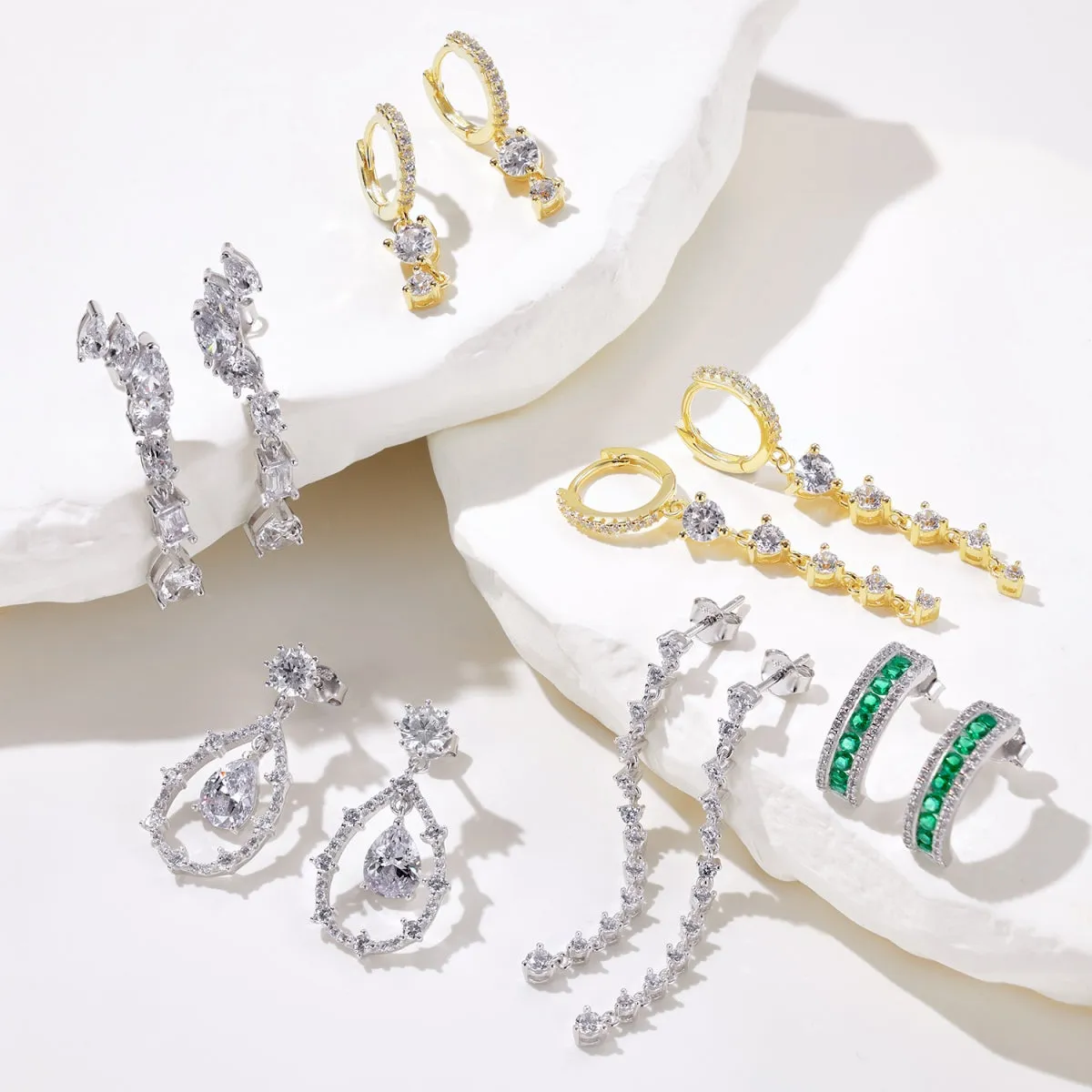 Delicate Round Brilliant Long Drop Statement Earrings