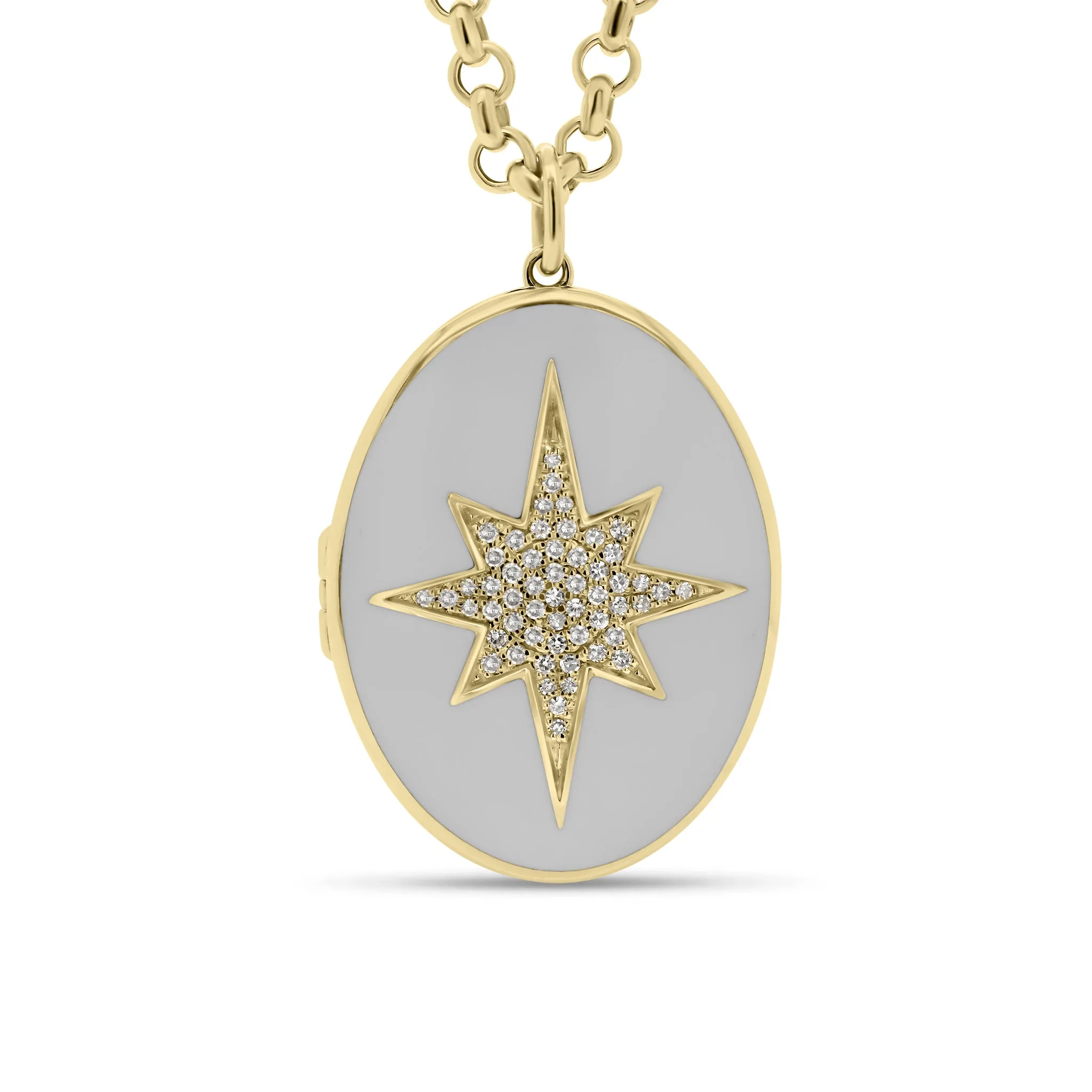 Diamond & Enamel Star Oval Locket Necklace