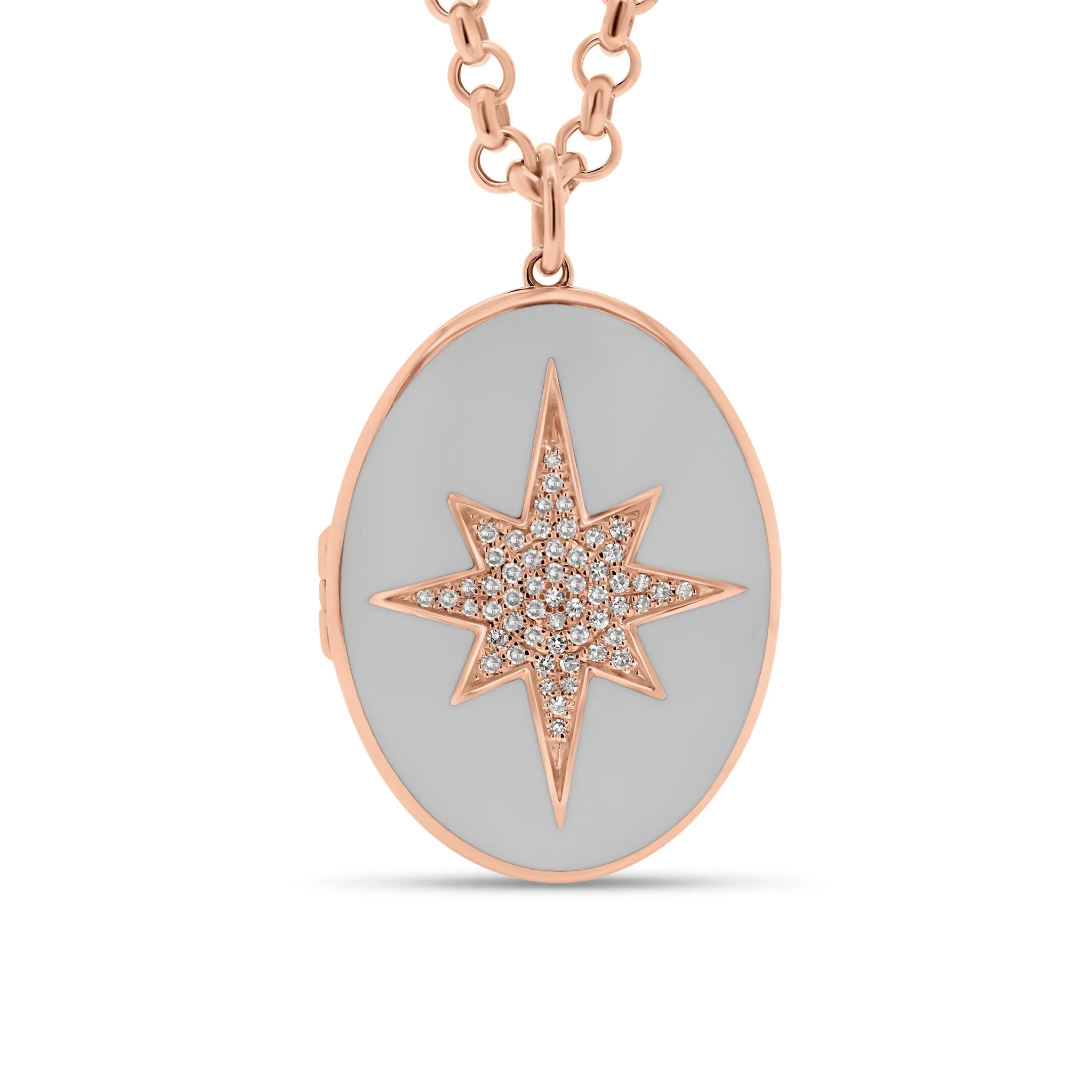Diamond & Enamel Star Oval Locket Necklace