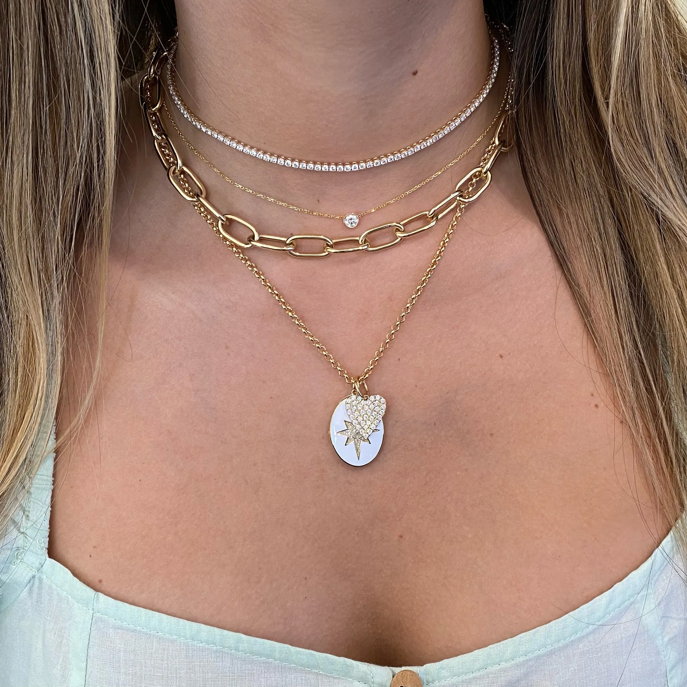 Diamond & Enamel Star Oval Locket Necklace