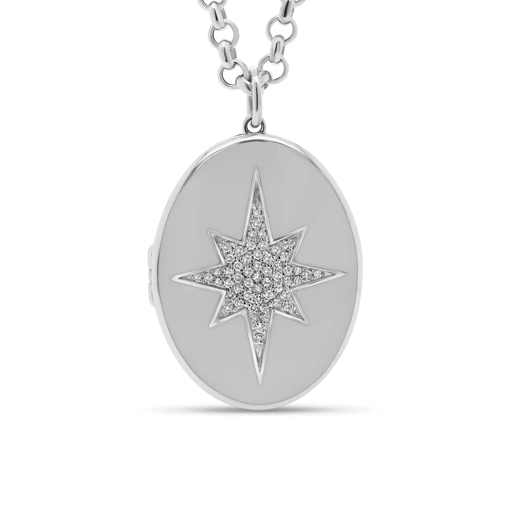 Diamond & Enamel Star Oval Locket Necklace