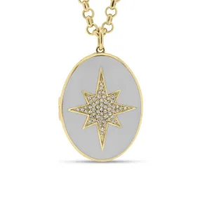 Diamond & Enamel Star Oval Locket Necklace
