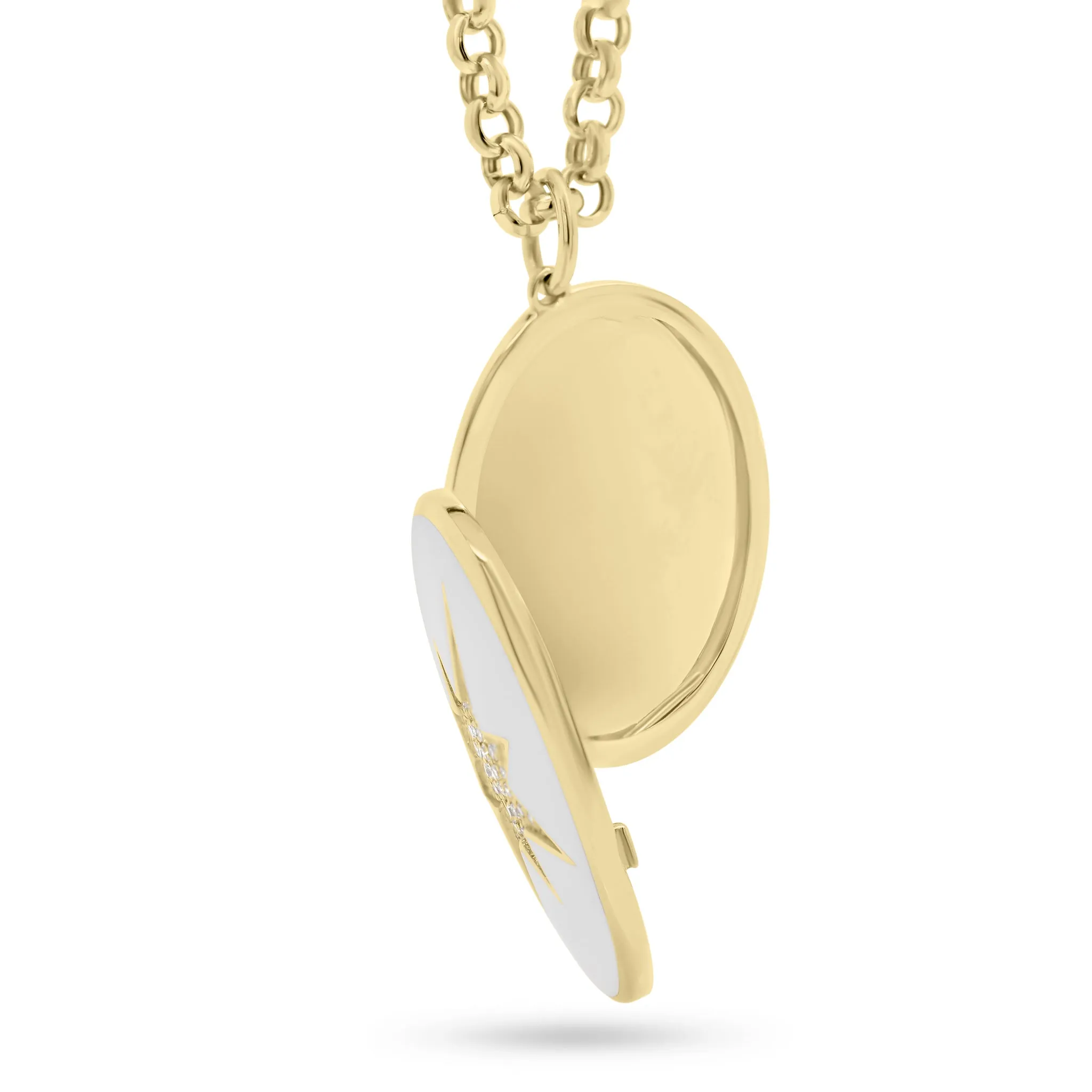 Diamond & Enamel Star Oval Locket Necklace