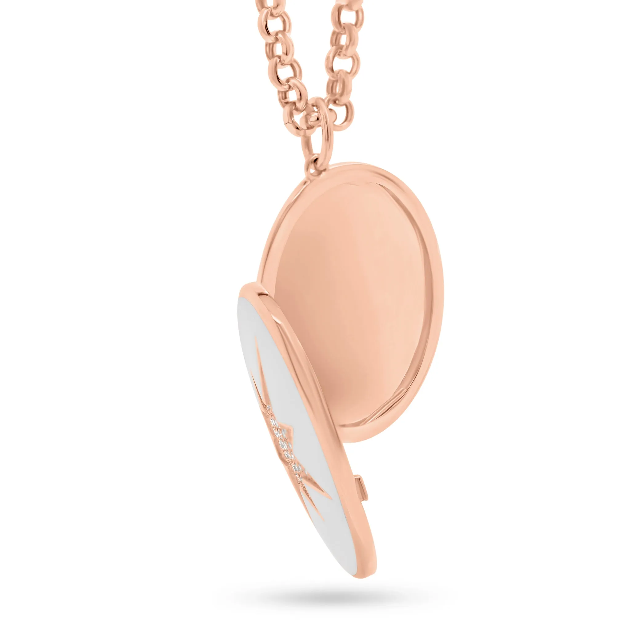 Diamond & Enamel Star Oval Locket Necklace