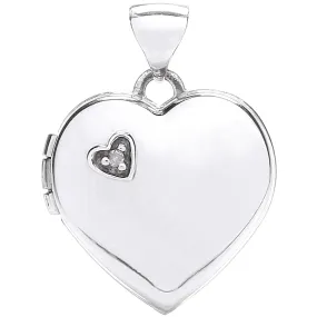 Diamond Set Heart Shaped Locket Pendant Necklace in 9ct White Gold