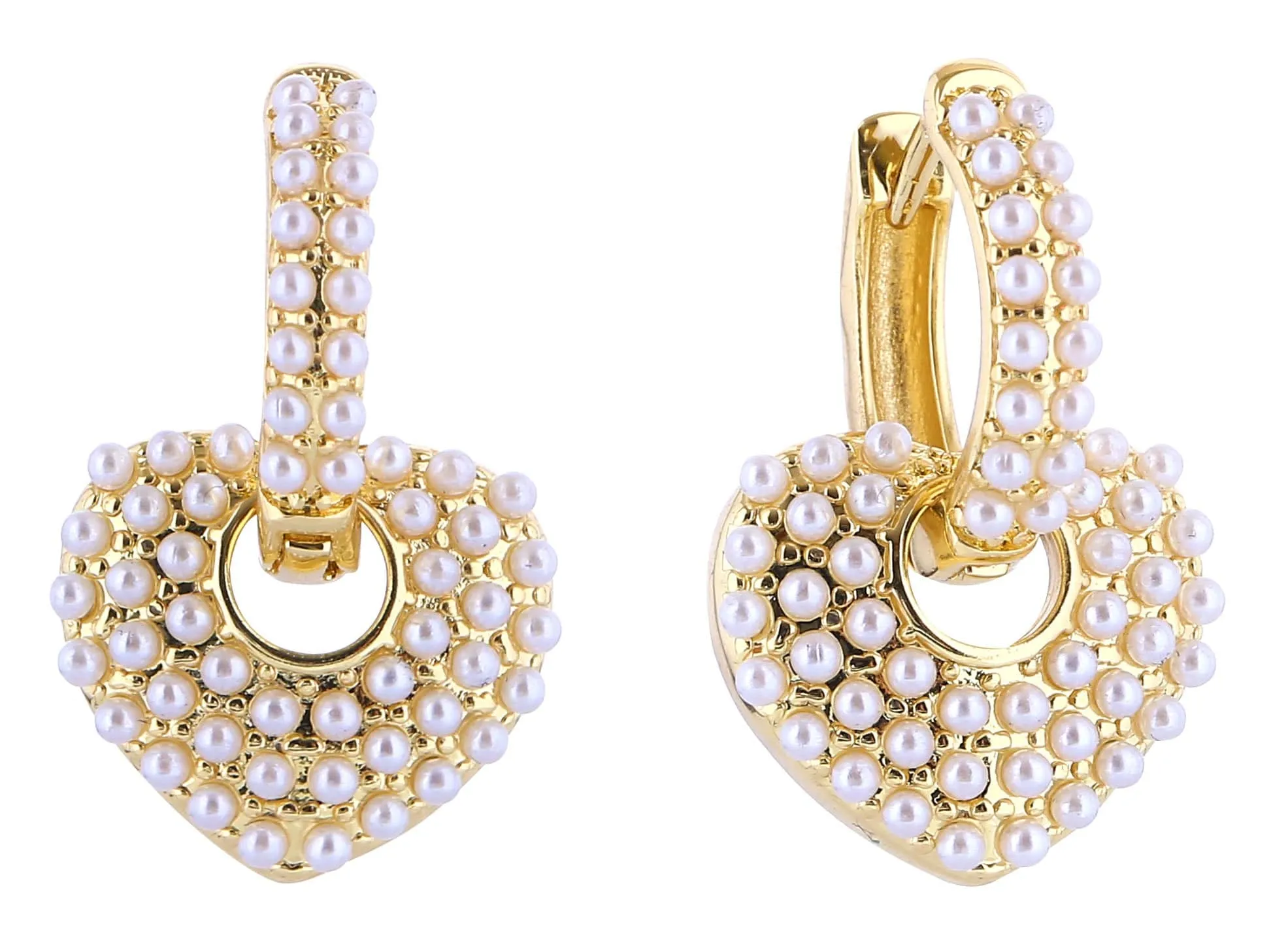DJE311229 14K Dipped Pearl Heartlock Charm CZ Earrings