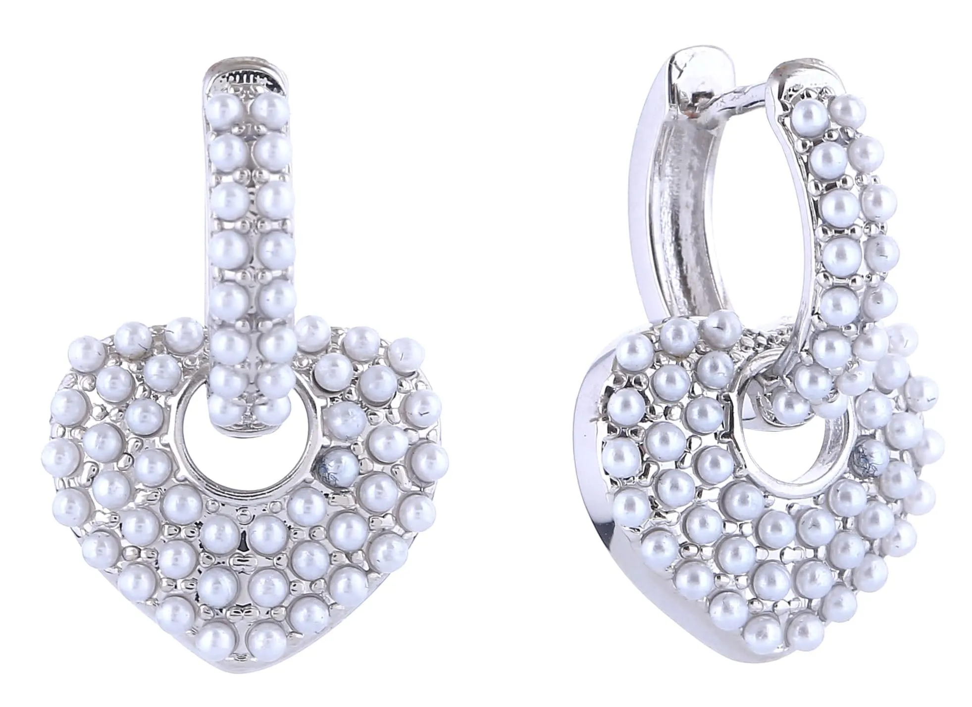DJE311229 14K Dipped Pearl Heartlock Charm CZ Earrings