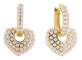 DJE311229 14K Dipped Pearl Heartlock Charm CZ Earrings