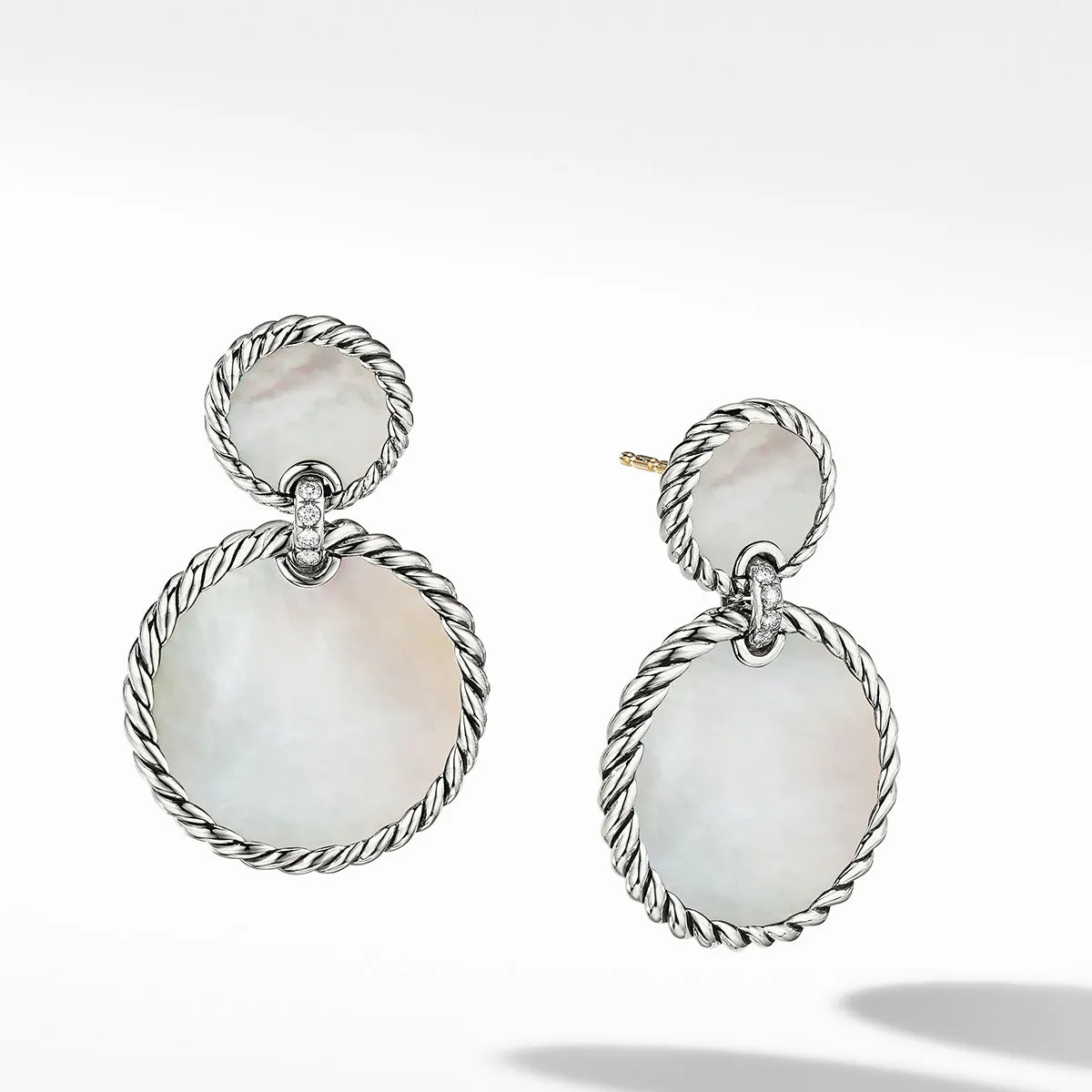 Double Drop Earrings with Mother of Pearl and Pave Diamonds