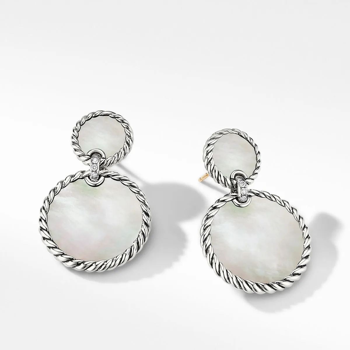 Double Drop Earrings with Mother of Pearl and Pave Diamonds