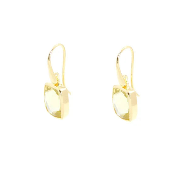 Earrings - Dangle Lemon Quartz Gold Plated Sterling Silver