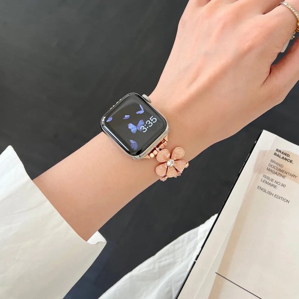 EIDERWOOD Apple Watch (38/40/SE/41/42mm) Blomster Kæde Rem - Guld / Lyserød