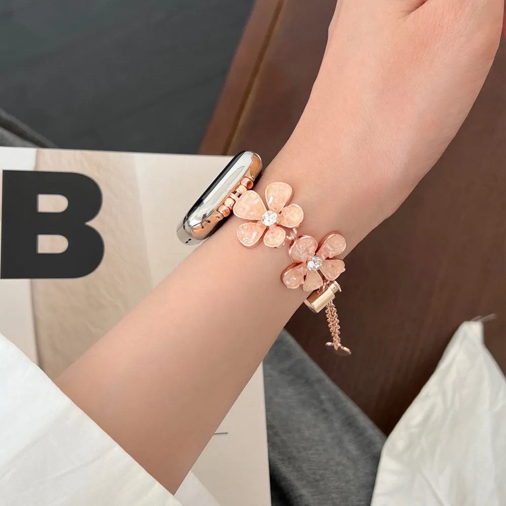 EIDERWOOD Apple Watch (38/40/SE/41/42mm) Blomster Kæde Rem - Guld / Lyserød