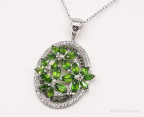Emerald White Topaz Green Diamond Rhodium Over Sterling Silver Necklace 20"