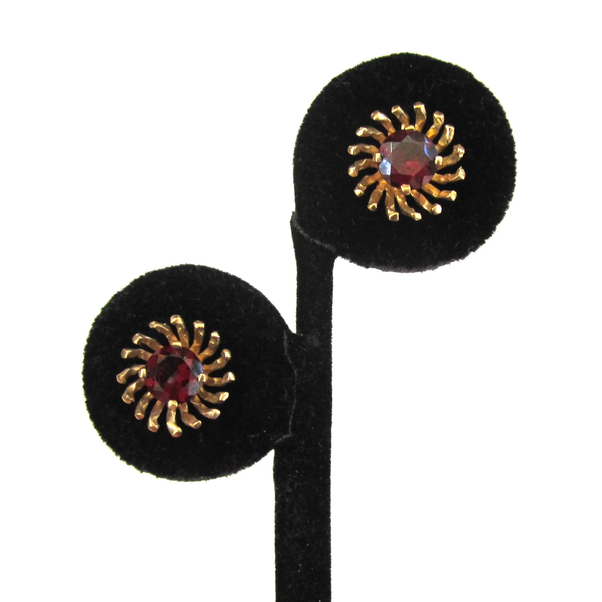 English 9K Yellow Gold Garnet Earrings