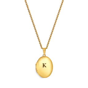 Engraved Oval Photo Locket Necklace
