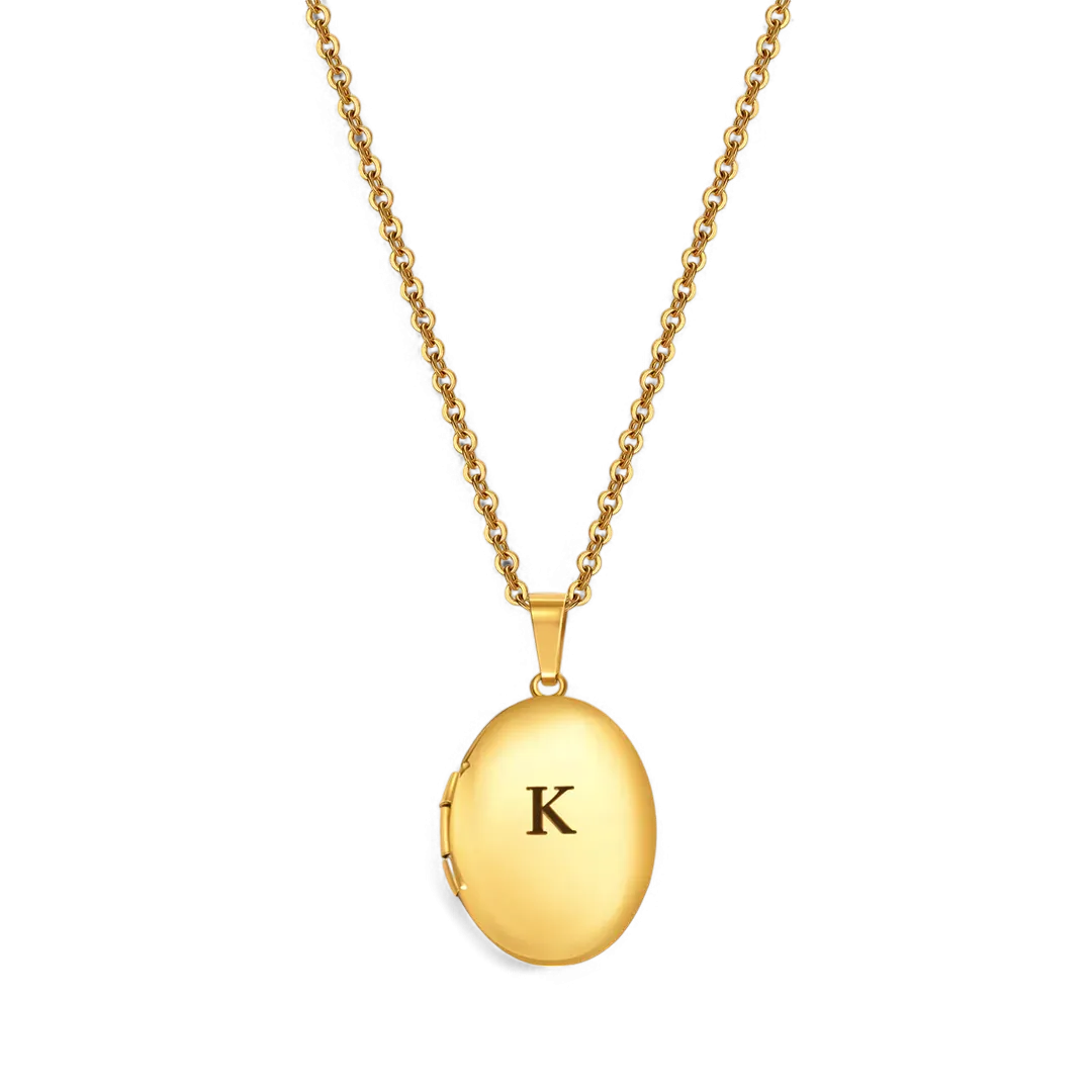 Engraved Oval Photo Locket Necklace