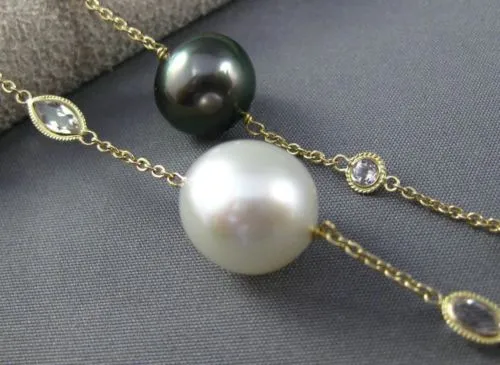 ESTATE LONG 14KT YELLOW GOLD 3D QUARTZ & MULTI COLOR PEARL BY THE YARD NECKLACE