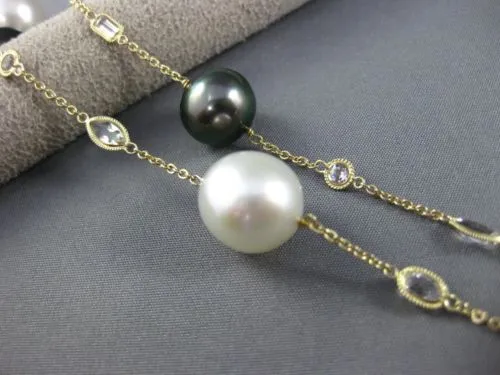 ESTATE LONG 14KT YELLOW GOLD 3D QUARTZ & MULTI COLOR PEARL BY THE YARD NECKLACE