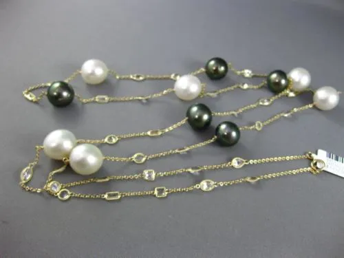 ESTATE LONG 14KT YELLOW GOLD 3D QUARTZ & MULTI COLOR PEARL BY THE YARD NECKLACE