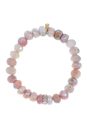 Eternity Heart Rondelle Pink Opal Bead Bracelet