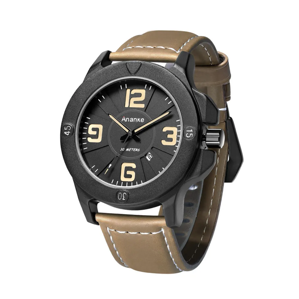 European and American Motorcycle Men's Watch Leather Strap Japanese Movement Waterproof Men's Quartz Watch
