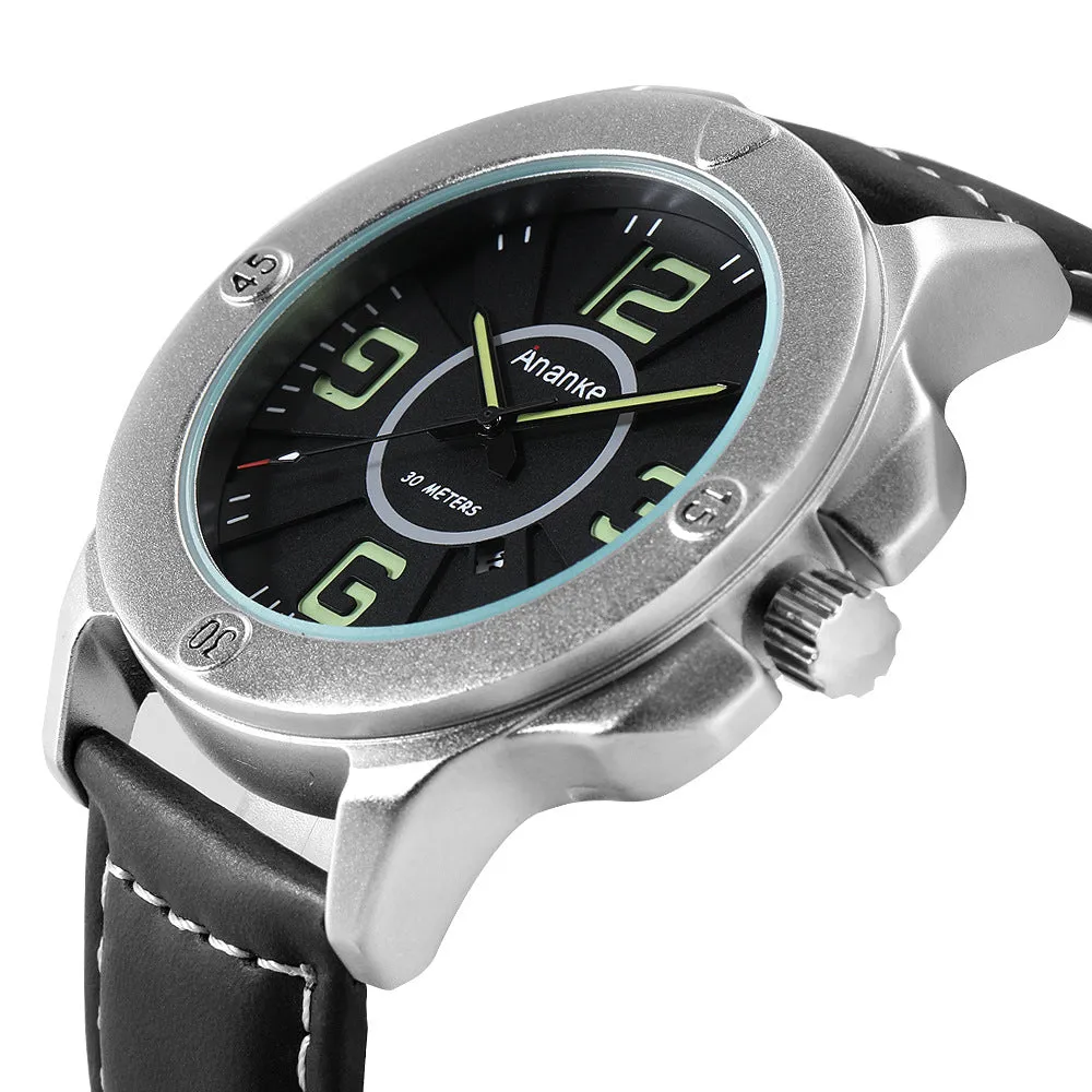 European and American Motorcycle Men's Watch Leather Strap Japanese Movement Waterproof Men's Quartz Watch