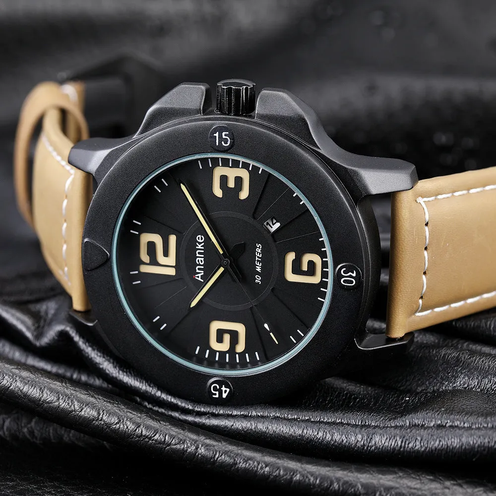 European and American Motorcycle Men's Watch Leather Strap Japanese Movement Waterproof Men's Quartz Watch