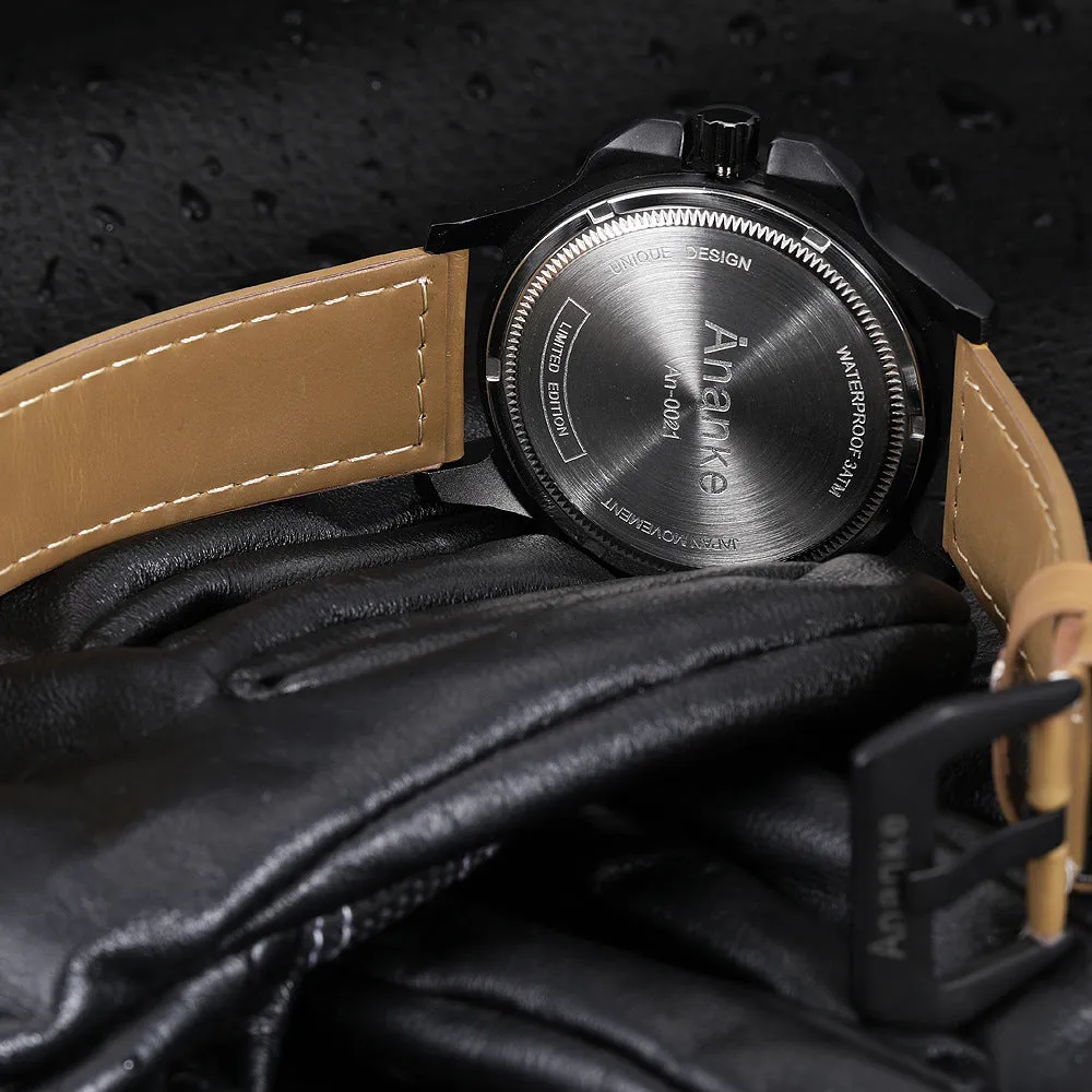 European and American Motorcycle Men's Watch Leather Strap Japanese Movement Waterproof Men's Quartz Watch