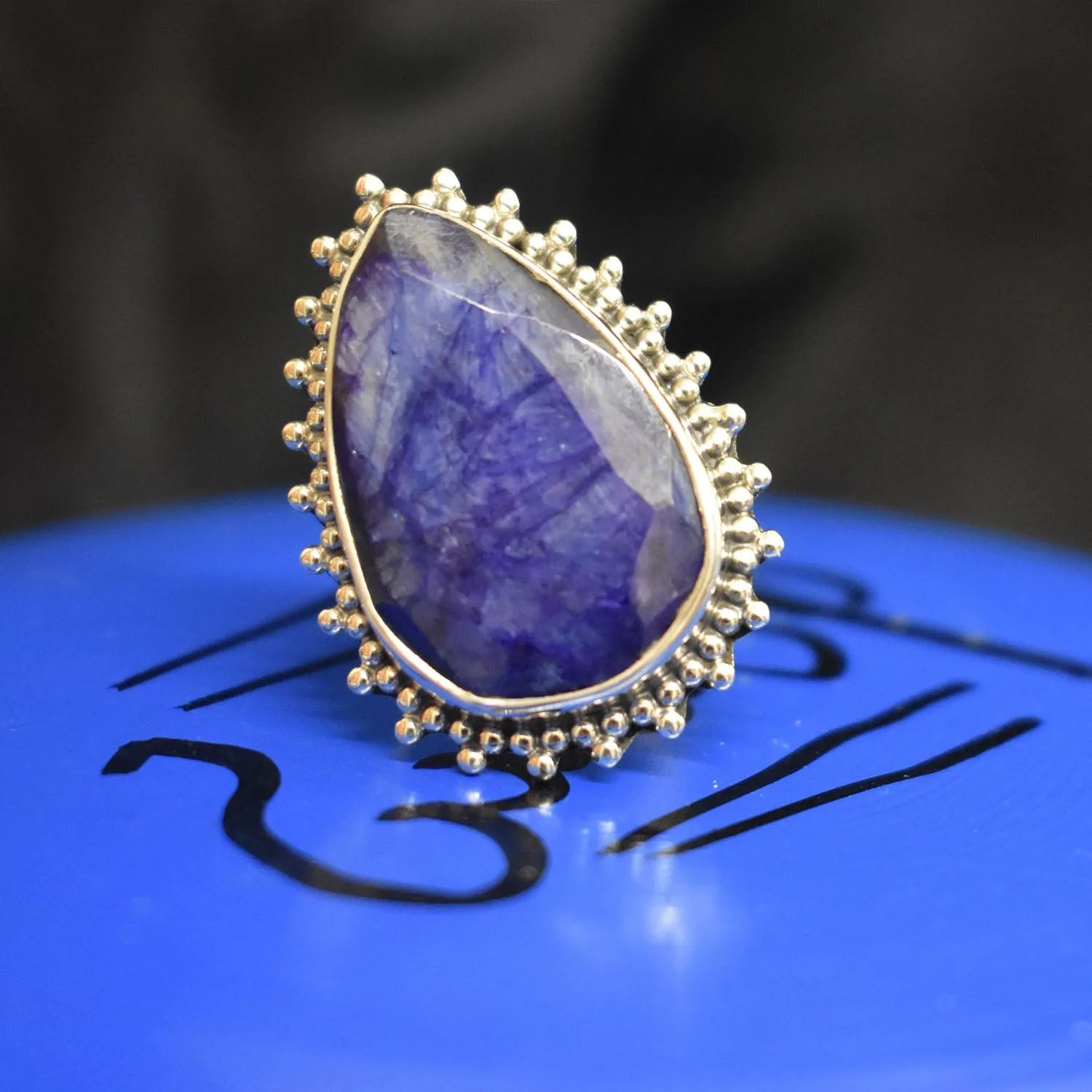 Expandable Teardrop Sapphire Ring (925) Sterling Silver