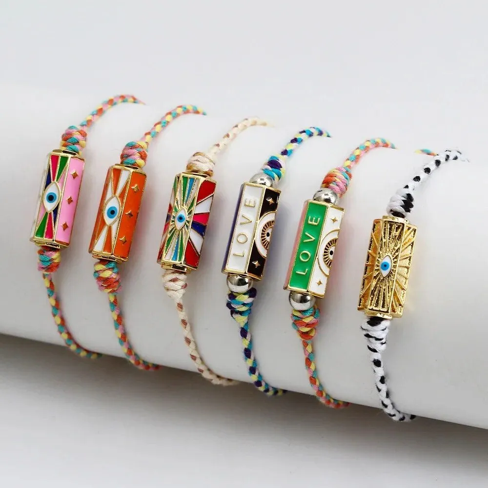 Eye Locket Rope Braided Bracelet Orange