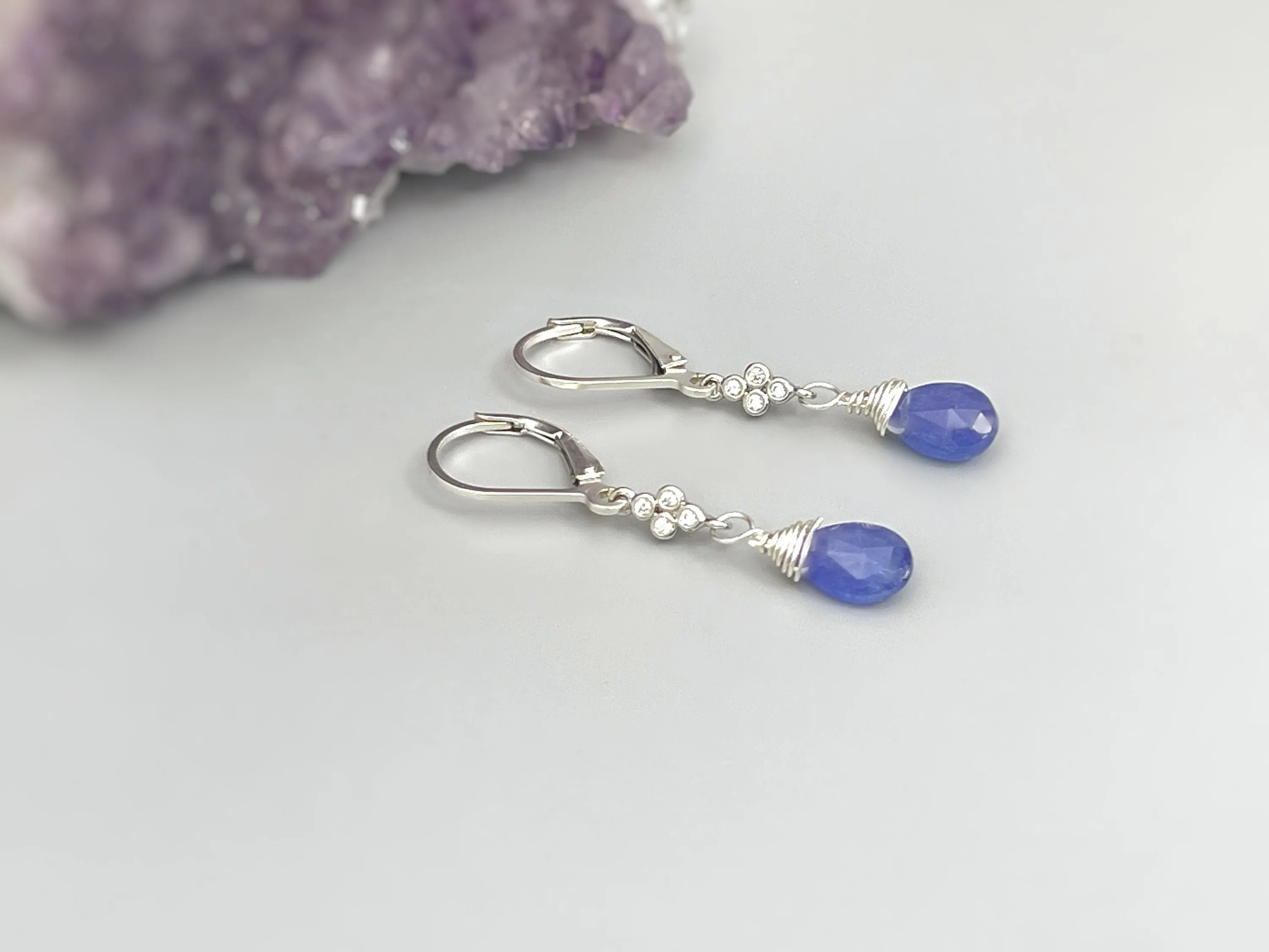 Facetted Tanzanite Earrings dangle Sterling Silver, Rose Gold, 14k Gold
