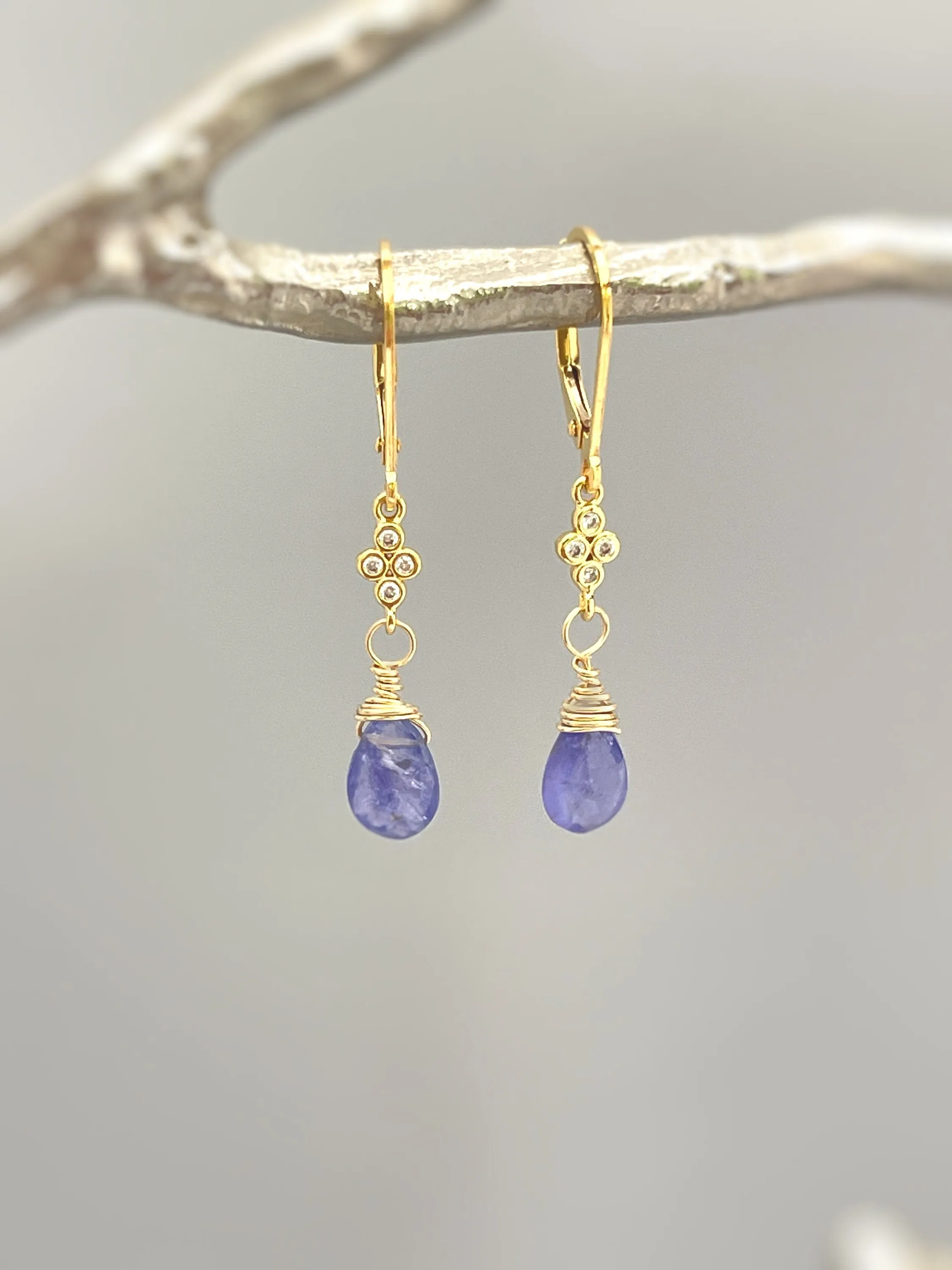 Facetted Tanzanite Earrings dangle Sterling Silver, Rose Gold, 14k Gold