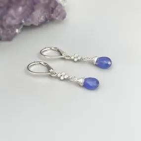 Facetted Tanzanite Earrings dangle Sterling Silver, Rose Gold, 14k Gold