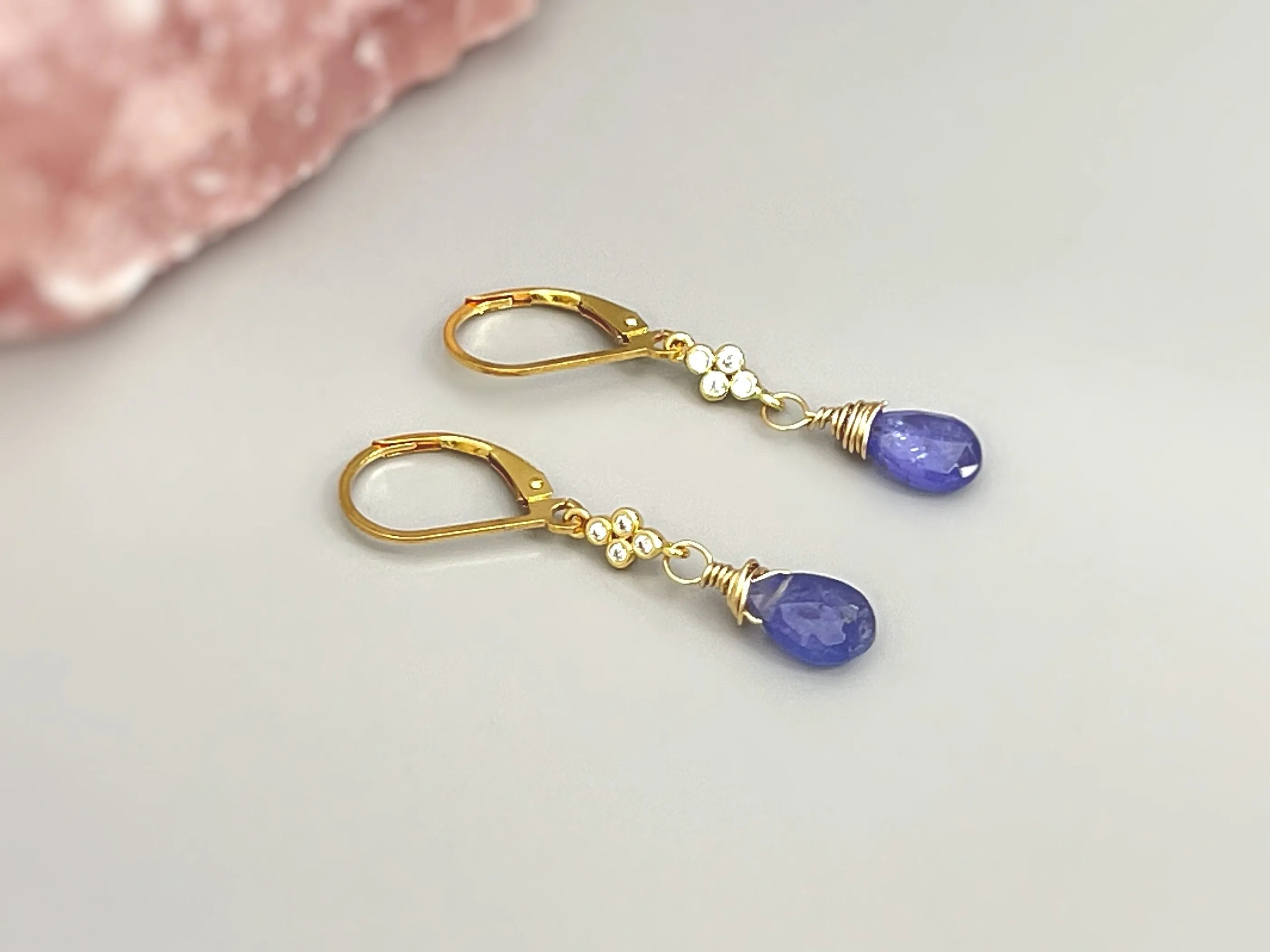 Facetted Tanzanite Earrings dangle Sterling Silver, Rose Gold, 14k Gold