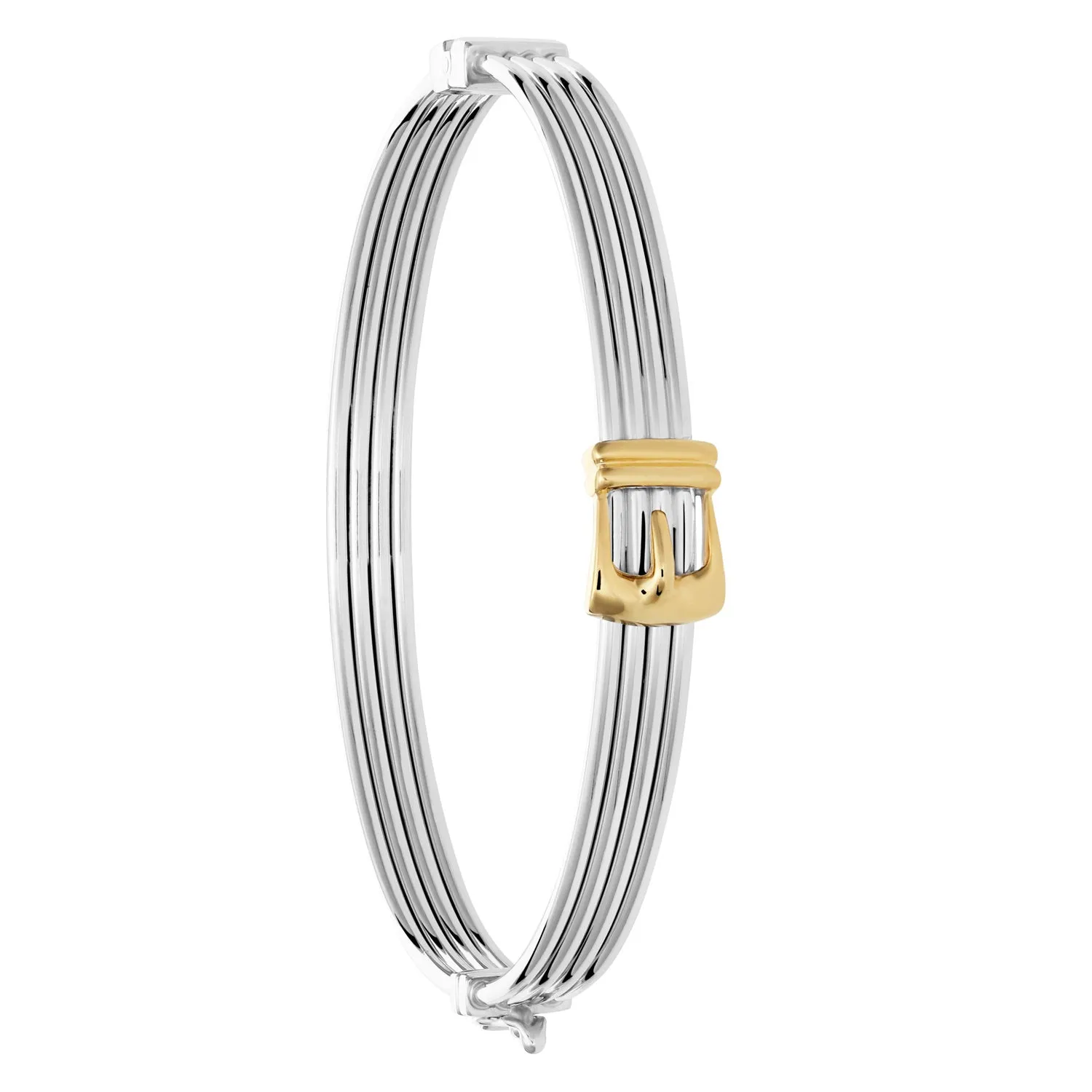 Fancy Two-tone Hinged Buckle Bracelet in Sterling Silver