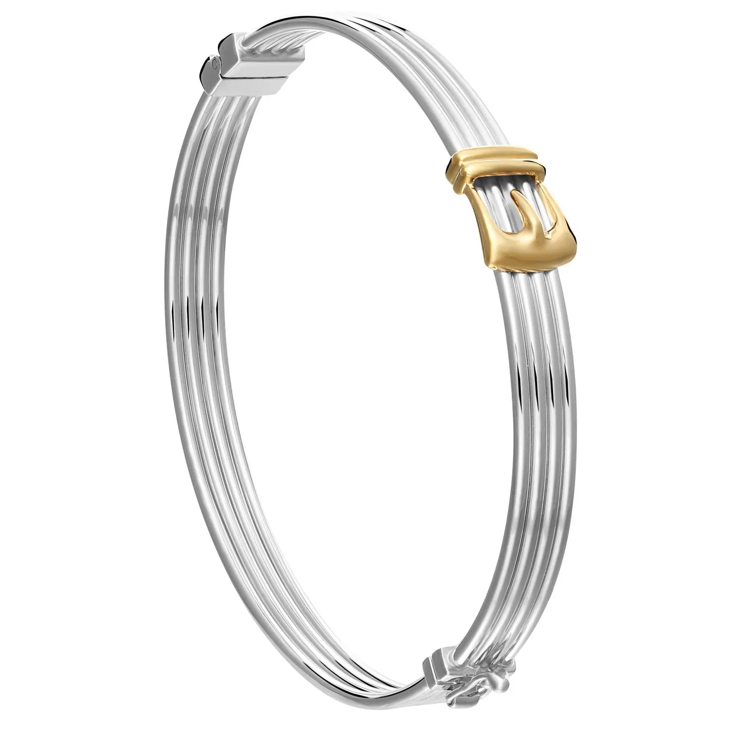 Fancy Two-tone Hinged Buckle Bracelet in Sterling Silver