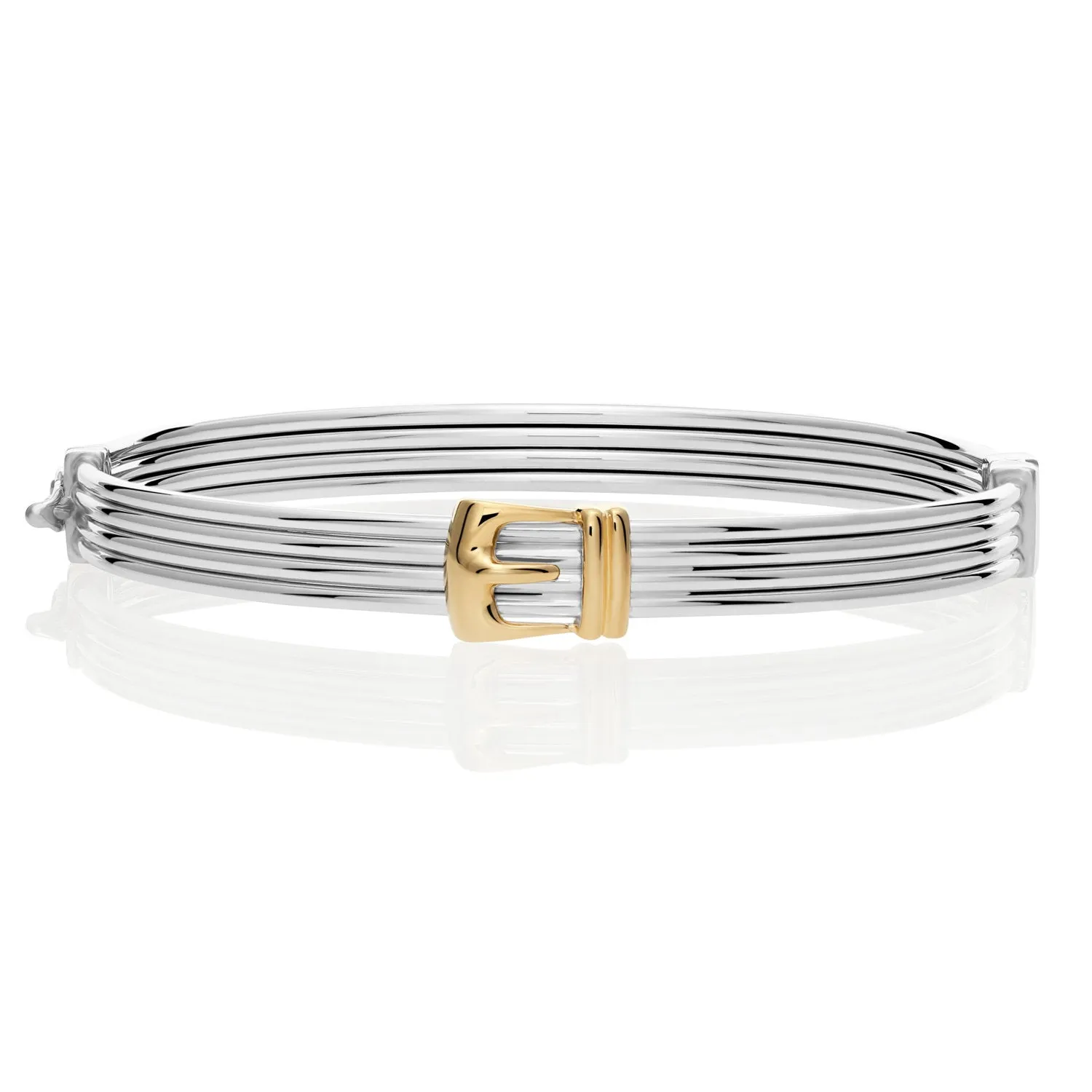 Fancy Two-tone Hinged Buckle Bracelet in Sterling Silver