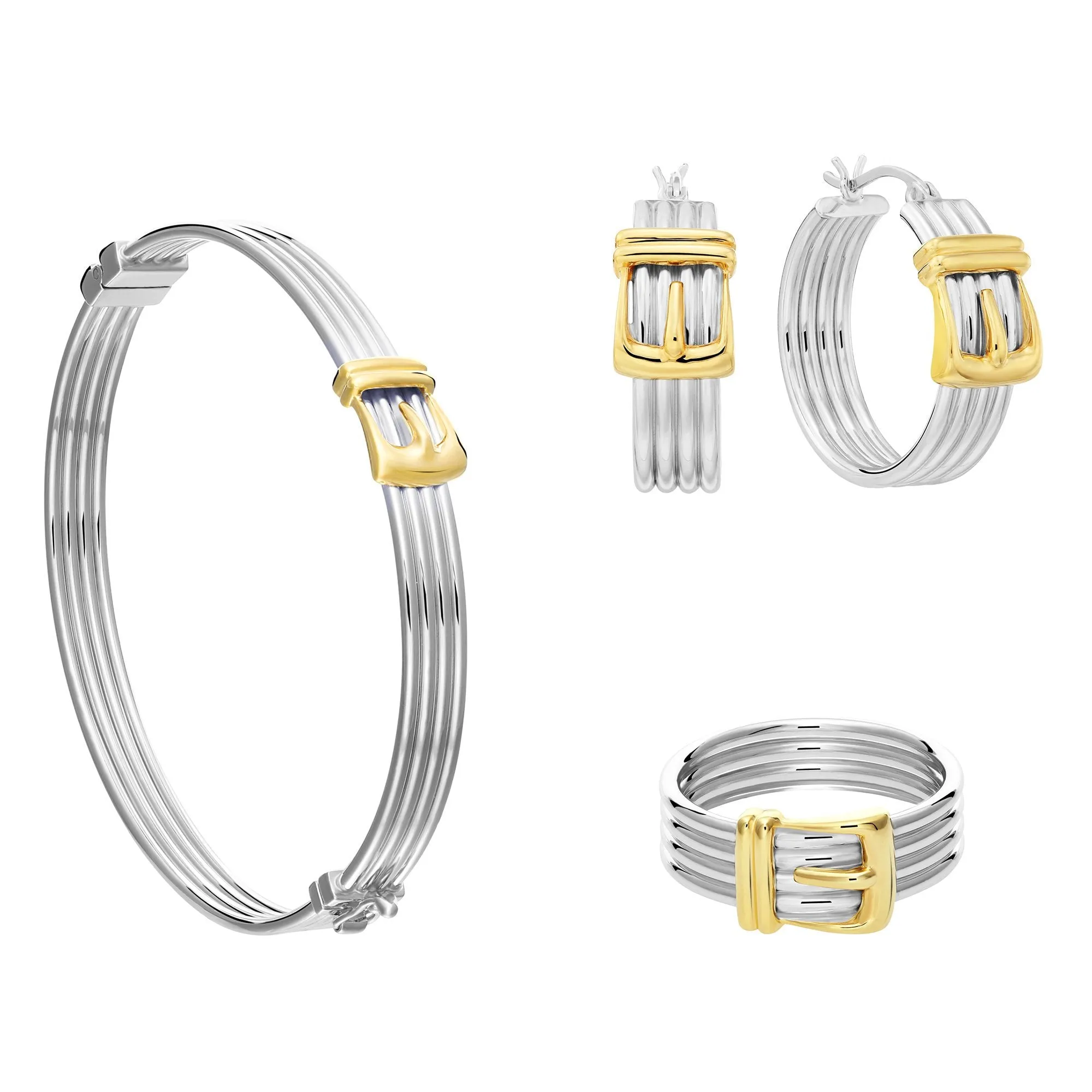 Fancy Two-tone Hinged Buckle Style Set in Sterling Silver