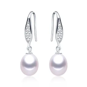 Fashion 925 sterling silver drop earrings for women elegant 8-9mm natural freshwater pearl jewelry Gift for mother
