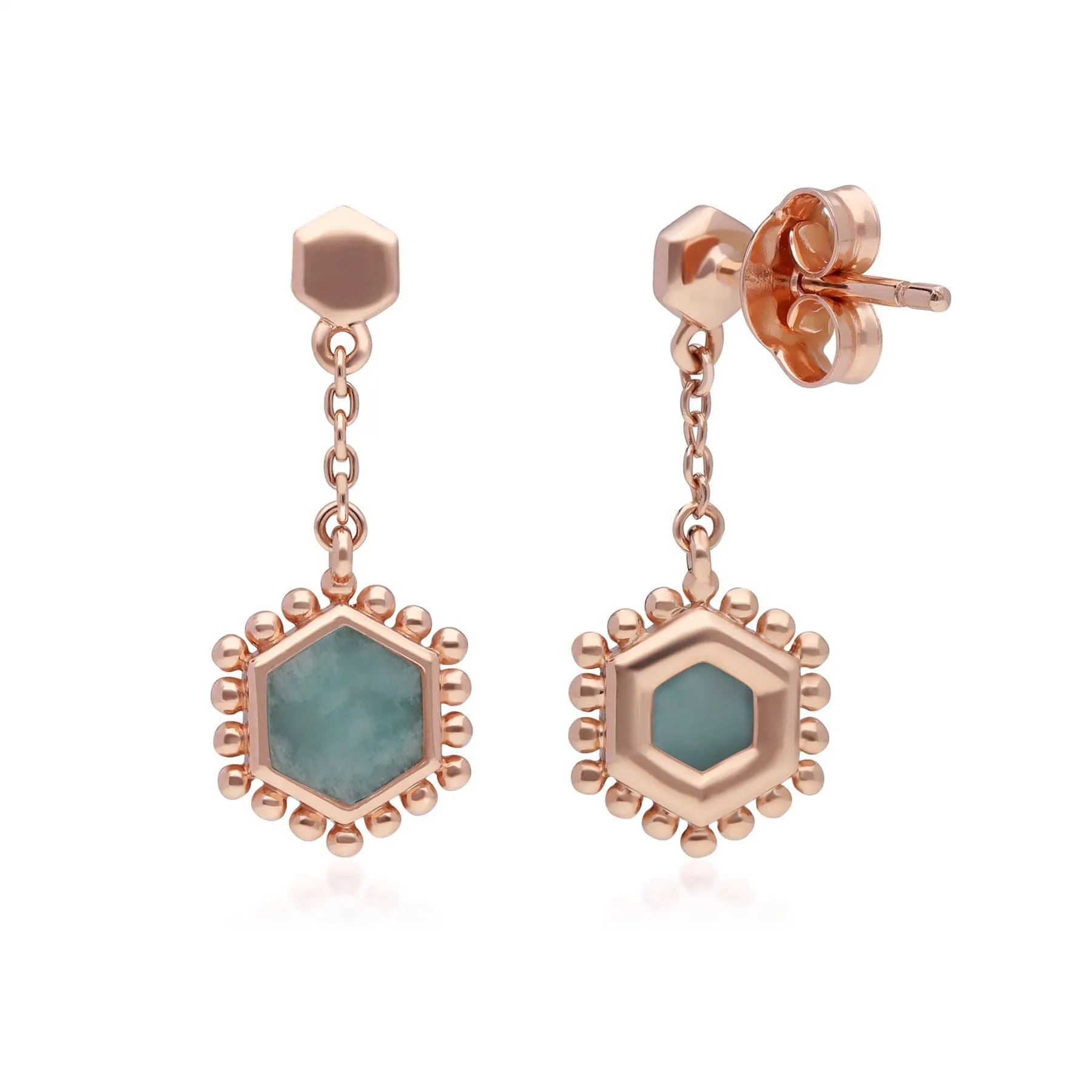 Flat Slice Hex Amazonit Ohrringe in Rose Vergoldetem 925 Sterling Silber